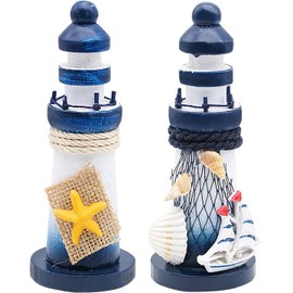 Wooden Lighthouse Ornaments Nautical Bathroom Decorations Maritime Lighthouse Seaside Ornaments Mediterranean Blue Lighthouse Home Accessories