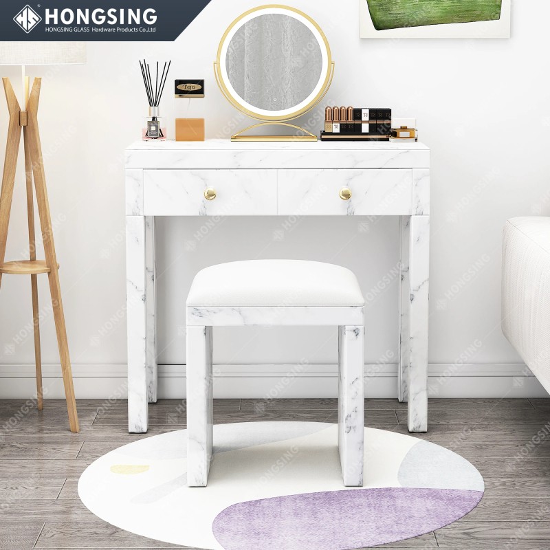 Makeup Vanity Desk for Bedroom Simple White Marble & Pink