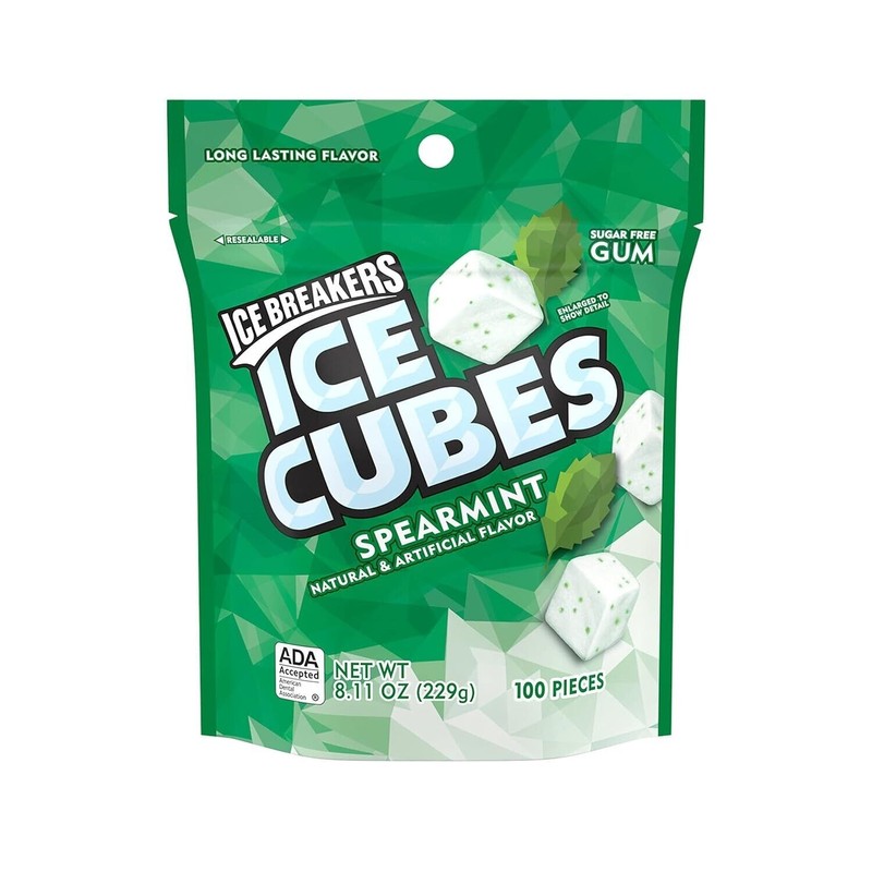 ICE BREAKERS Spearmint Cubes Sugar Free Chewing Gum Pouch, 8.11