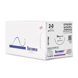 Sutumed SUTUCRYL Plus (Coated) Absorbable Polyglactin Surgical Suture USP Size 2-0, 1/2 36mm Taper Point Needle, 28 Inches, 12 Count