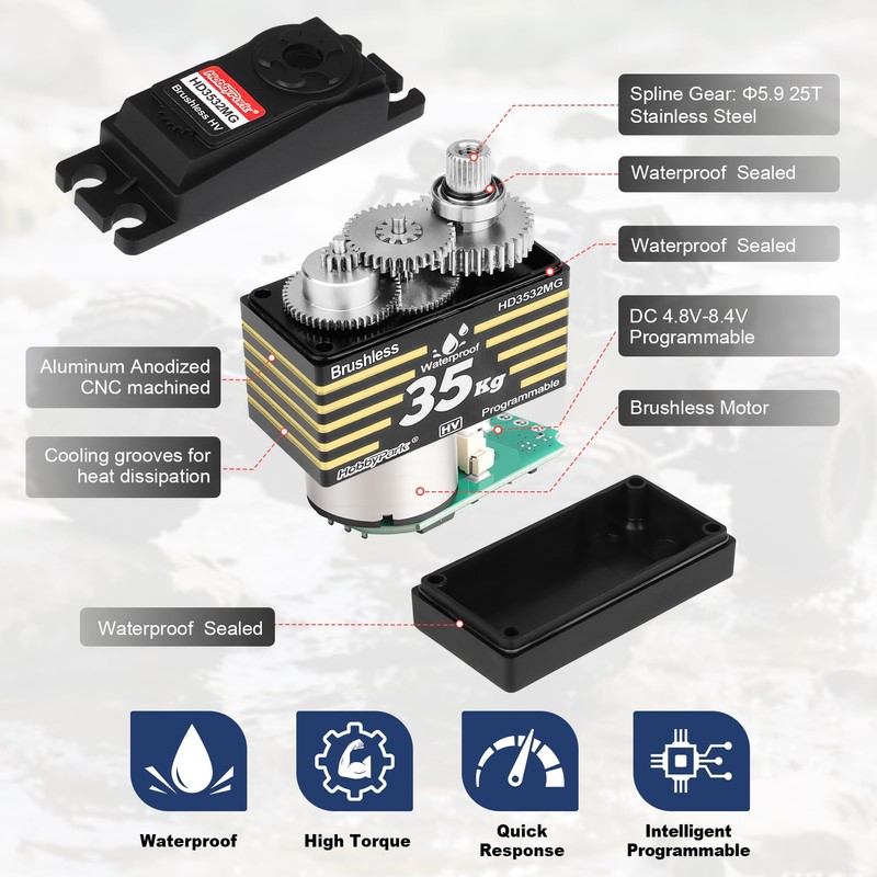HobbyPark Waterproof 35KG High Torque Servo Motor Metal Gear Digital