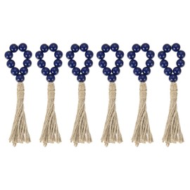 sourcing map 6Pcs Wooden Bead Napkin Rings, Farmhouse Wood Bead Napkin Buckles with Jute Rope Tassels for Christmas Thanksgiving Wedding Home Table Decor (Dark Blue)