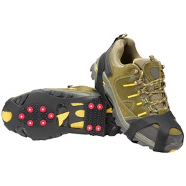 willceal Ice Cleats, Ice Grippers Traction Cleats Shoes and Boots Rubber Snow Shoe Spikes Crampons with 10 Steel Studs Cleats (Red,Large)