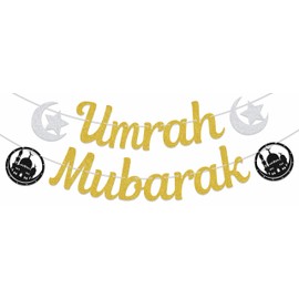 Umrah Mubarak Banner Umrah Mubarak Decorations Eid Decorations for Home Hajj Mubarak Banner Islamic Party Decorations Gold