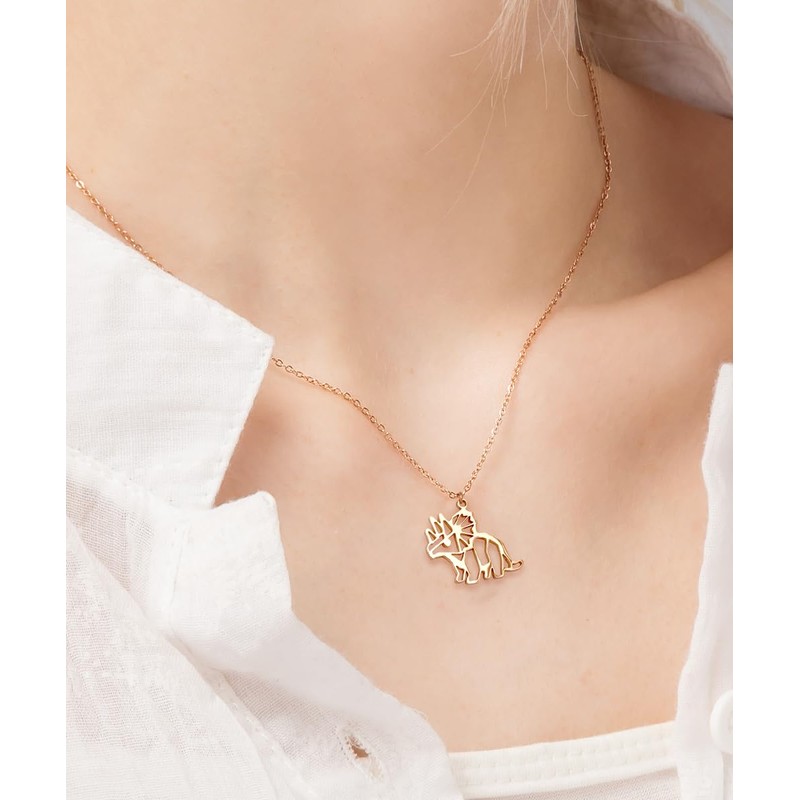 HANFLY 18K Rose Gold Plated Triceratops Dinosaur Necklace