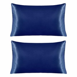 Silk Satin Pillow Case Imitation Silk Satin Solid Hotel Bedding Pillow Case Navy Blue 2 Pieces Upholstery 40 40 with Cover (E, C)