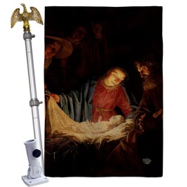 Adoration of the Shepherds Burlap House Flag - Eagle Set Religious Faith Hope Grace Peace Dove Christian Religion Easter - Decoration Banner Small Garden Yard Gift Double-Sided Made In USA 28 X 40