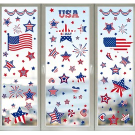 AhfuLife USA 4th of July Window Clings for 250 Years Anniversary, 9 Sheets America Patriotic Themed Window Stickers for Independence Day, Home Office Party Decorations(Style C)