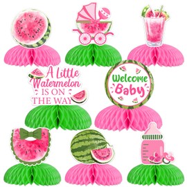 kreat4joy Watermelon Baby Shower Decorations Girl, 8pcs a Little Watermelon Is On The Way Decorations Honeycomb Centerpieces for Summer Fruit Welcome Baby Shower Gender Reveal Table Party Decorations