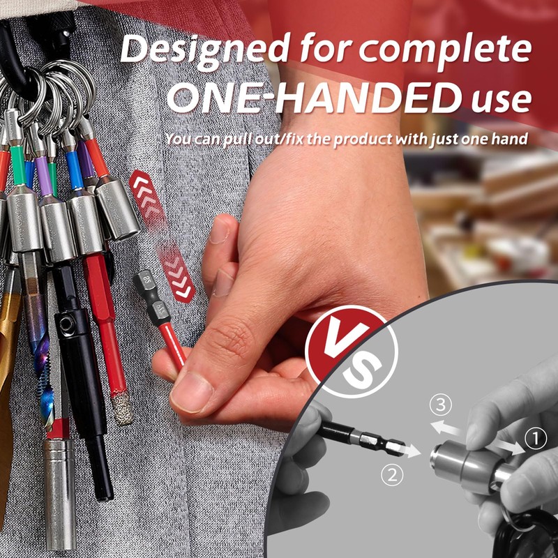 ColumPRO Magnetic Drill Bit Holder Keychain 1 Set (8PCS), One-Handed