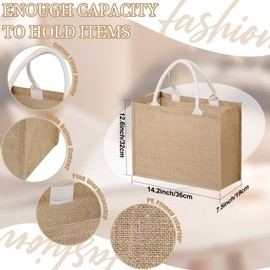 Silkfly 30PCS Burlap Tote Bag Bulk Laminated Interior Jute Tote Bag with Handle Large Reusable Grocery Bags Blank Beach Tote Teacher Bridesmaid Wedding DIY Gift Bag, 14.2 x 12.6 x 7.5 in (Jute)