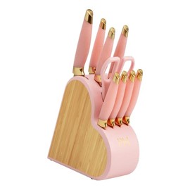 10-Piece Heart-Shaped Stainless Steel Knife Block Set, Pink, Hand Wash Only