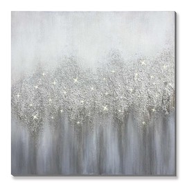 Sofoney - 3D Silver Gray Abstract Canvas Wall Art with Glitter and Sand Grain Texture, 100% Hand Painted Modern Grey Oil Painting Wall Decor for Living Room Bedroom Office - 30"x30"