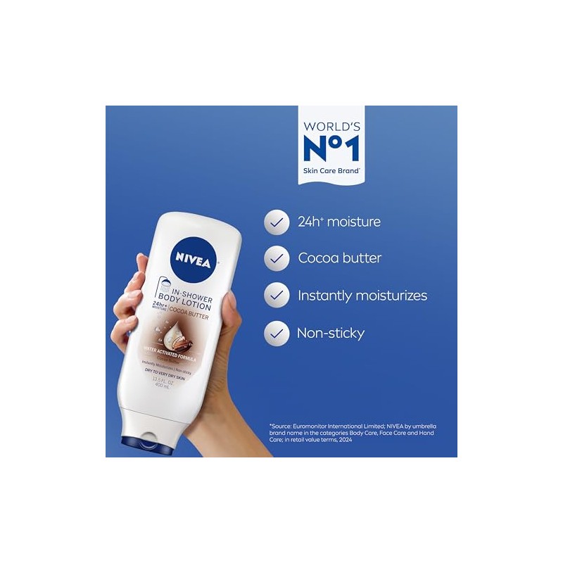 NIVEA In-Shower Cocoa Butter Body Lotion, 13.5 Ounce