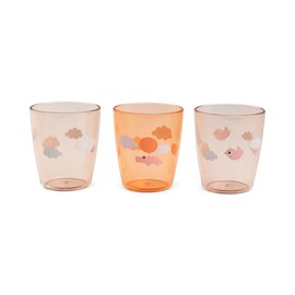 Done by Deer Yummy mini glass set – 3 pcs – Happy Clouds – Papaya – Kids Acrylic Drinking Cups – Dishwasher Safe – BPA-Free – 4 oz (120ml)