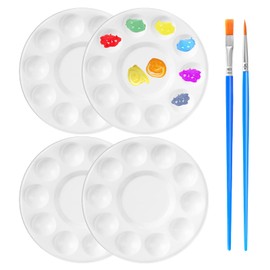Mixing Palette, 4 Pieces Paint Palettes, Painting Palette with 2 Pieces Brushes for DIY Art Painting, White