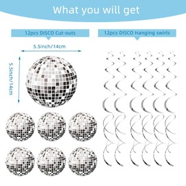 Koonafy 24PCS Disco Party Decorations 70s Disco Ball Hanging Swirls Disco Ball Ceiling Hanging Decor for Disco Fever Party Hippie Disco Themed Party Swirls Streamers Ceiling Supplies