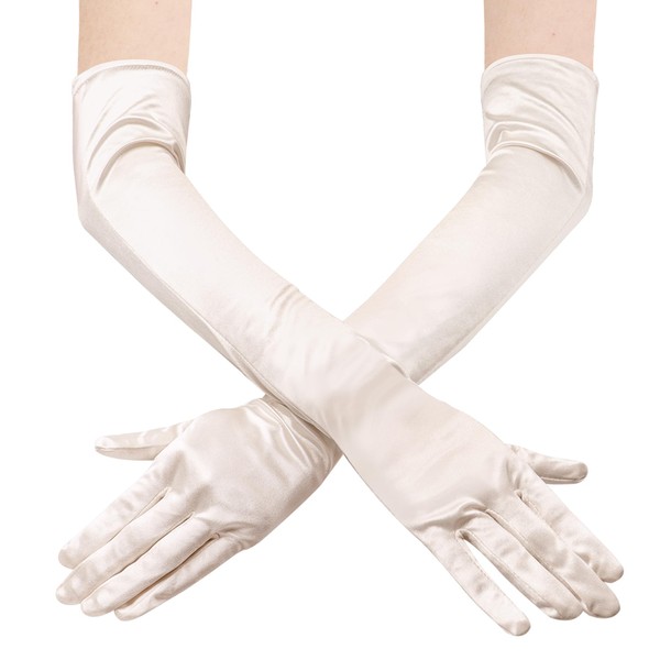 JUNART Long Satin Gloves, Elegant Elbow Length Gloves for Opera