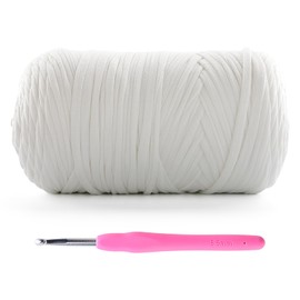 Mooaske 1 Pack T-Shirt Crochet Yarn for DIY Knitting Crochet Cloth Blanket Bag Dolls - 400g Chunky Thick Yarn for Crocheting with Polyester-Spandex Blend Elastic Fabric (White)