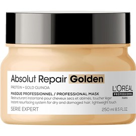 L'Oreal Professionnel Absolut Repair Golden Mask | Mascarilla dorada reparadora | Repara el daño y proporciona brillo al cabello | Con tecnología de quinoa dorada y proteínas | Para cabello fino a medio, seco y dañado | 250ml