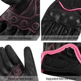 Harssidanzar Leather Motorcycle Gloves,Motorbike Gloves,Road Racing,Cycling,Climbing,Powersports Gloves Touchscreen GL016,Pink/Black,Size XS