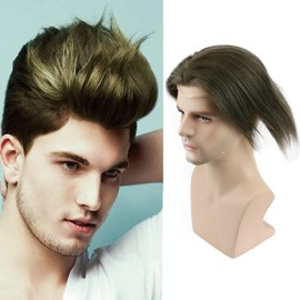 Voloria Thin Skin Swiss Lace Toupee for Men Hair Pieces Replacement System #6 Color Human Hair Mens Toupee