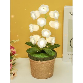 LVOERTUIG Lily of The Valley Crochet Flower Lamp, Artificial Night Light with 10 LEDs, Home Decor for Bedroom, Living Room, Gift for Women, Wife, Mother's Day, Cute Decoration