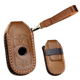 TECART Leather Key Fob Case Protection Shell Accessories Fit for Buick Encore Enclave Lacrosse Envision 6 Button Brown