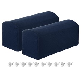 sourcing map 2Pcs Stretch Armrest Covers, Polyester Diamond Pattern Soft Armchair Slipcovers Couch Recliner Arm Cover with Twist Pins for Chair Sofa Protector, Navy Blue