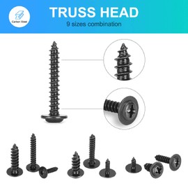 MEIYYJ 540pcs M2.3 M2.6 M3 Phillips Truss Head Tapping Screw Wafer Head with Washer, Self Tapping Screw Assortment Kit, Black Carbon Steel.