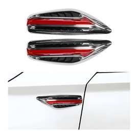 DXNQ 2 PCS Car Hood Vent Trim, Waterproof Stylish Vehicle Air Flow Fender Side Vent Decor Sticker, Durable ABS Chrome Car Air Flow Intake Hole Stickers, Red