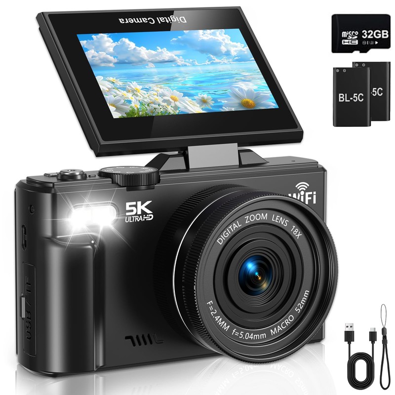 Cámara Digital 5K UHD, 75MP Camaras Fotografica Vintage, Conexión WiFi