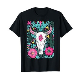 Boho Floral Western Cow Skull Howdy Cowgirl Country Girls T-Shirt