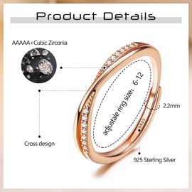 Kakonia 925 Sterling Silver Adjustable Rings for Women Cubic Zirconia Finger Ring Minimalist Thumb Rings for Women Girls Silver/Gold/Rose Gold