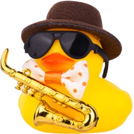 MuMyer - Adornos de pato de goma para coche, diseño de pato amarillo, con mini sombrero, instrumento musical (I21)