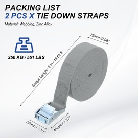 PATIKIL 1" x 20 ft Lashing Strap with Buckles, 2 Pcs Cam Buckle Tie Down Straps Adjustable Heavy Duty Secure Cinch Straps Up to 551 lbs for Cargo Kayak Bicycles, Gray