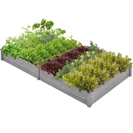 Topeakmart 92.5 x 47.5 x 10in Horticulture Raised Garden Bed 8×4ft Wooden Planting Box in Garden Backyard/Outdoor Use, Gray