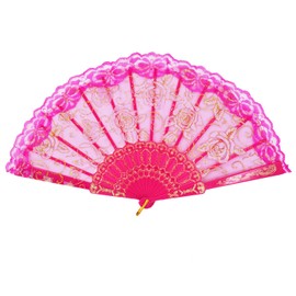 Amajiji Folding Hand Fans,Fashion Elegant Flower Rose Lace Chinese/Japanese Folding Fan (Rose Red)