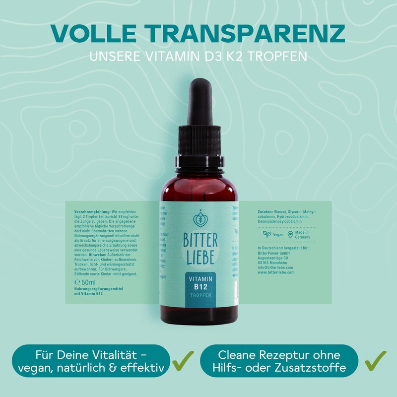 BitterLiebe - Vitamin B12 drops high dose - 500 μg