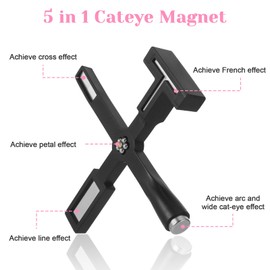 Cateye Magnet 5 in 1 Tool, 11 Pcs Multifunctional Cat Pretty Eye Magnet for Nails with Silicone Case, 3D Nail Design Tools Strong Magnetic for Salon Home Studio (Black)