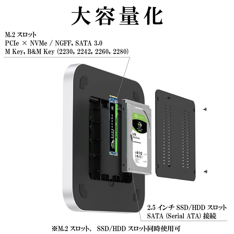 Mac mini Docking Station Type C 10in2 Silver/M.2+2.5" SSD/HDD HDMI