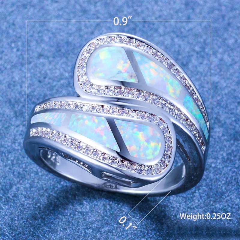Anillo De Ópalo De Fuego Azul Blanco para Mujer, Anillo