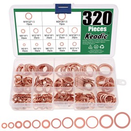Keadic 320Pcs 12 Sizes Flat Washer Assortment Kit Copper Metric Sealing Washers - M5 M6 M8 M10 M12 M14 M16 M20