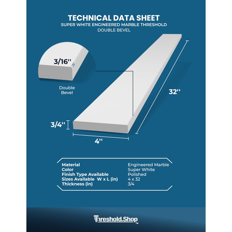 Threshold.Shop Super White Engineered Marble Threshold Double Bevel for Floor