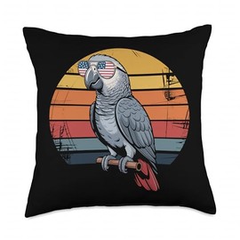 African Grey Parrot Owner USA American Flag Sunglasses Retro Throw Pillow