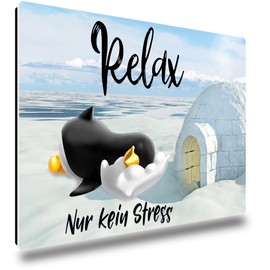 TRIOSK Fridge Magnet Strong Penguin Magnet Sayings Funny Motivation with Saying Relax No Stress Poetry Gift for Penguin Lovers
