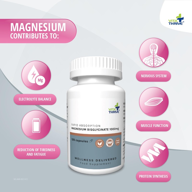 VitaThrive® Rapid Absorption Magnesium Bisglycinate 1,000mg (100mg Elemental Vegan Magnesium)