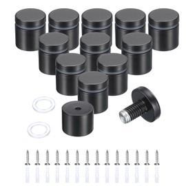 sourcing map 12 Pcs 1" x 1" Standoff Screws Stainless Steel Wall Mount Sign Mounting Hardware Kit with 14pcs Screws for Hanging Acrylic Glass Signs Advertising Boards, Black