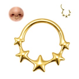 BCMON 18K Gold PVD G23 Titanium Star Septum Clicker Nose Ring 16G 8mm