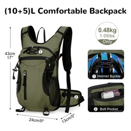 Outplea 15L Cycling Backpack, Lightweight Bike Backpack, Large Motorbike Running Backpack, Hydration Backpack for Hiking Marathon Race Trekking Festival Men Women, Green